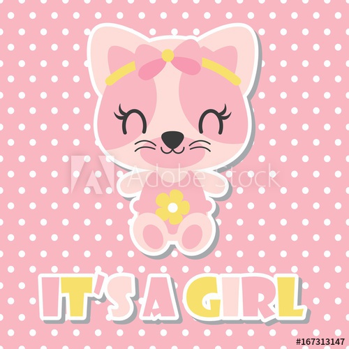500x500 Cute Baby Kitten As Baby Girl On Polka Dot Background Vector