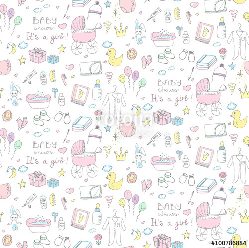 500x499 Seamless Background Of Baby Shower Vector Illustration Icons, Hand