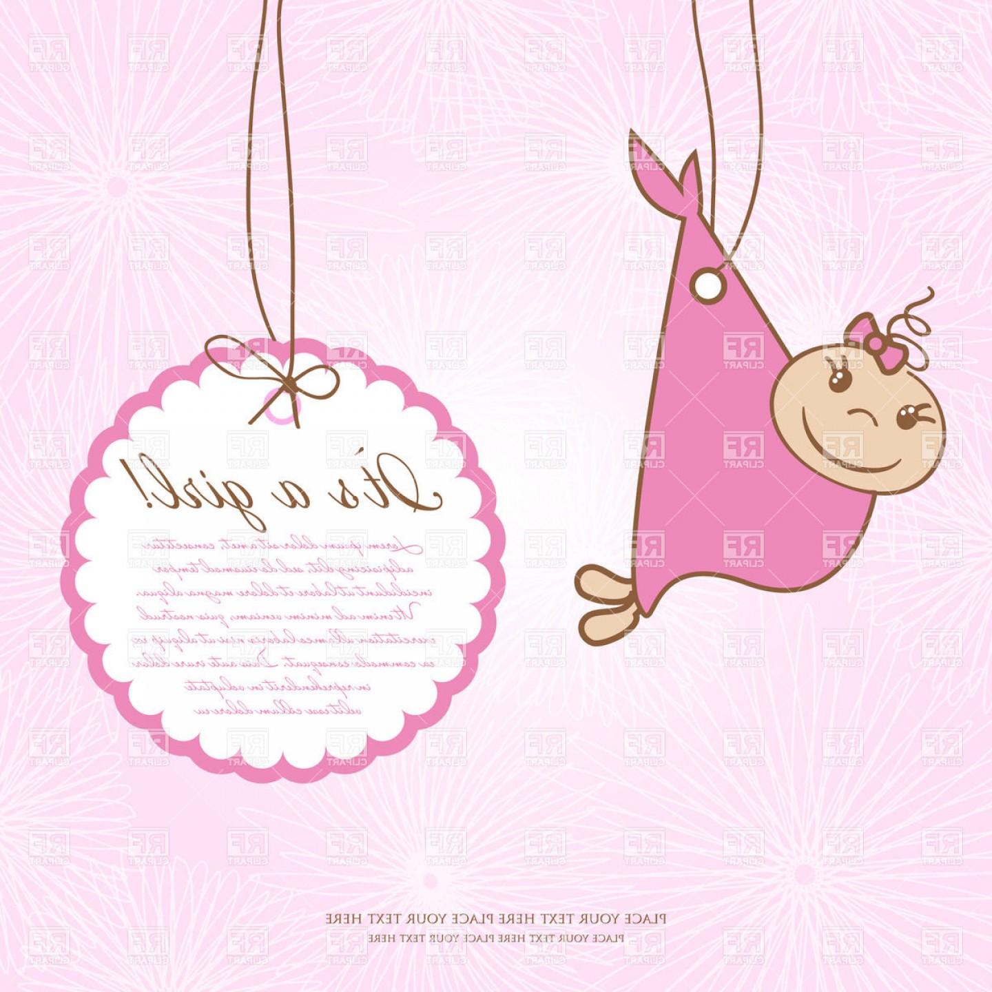 1440x1440 Baby Girl Shower Round Frame On Pink Background Vector Clipart