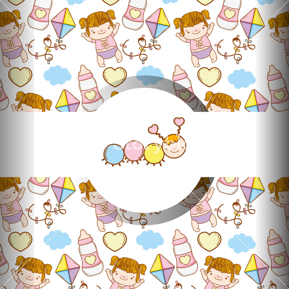 1000x1000 Cute Worm And Baby Girl With Toys Background Vector Illustration