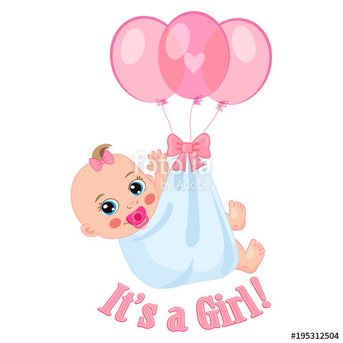 500x500 Newborn Baby Girl Shower Card Vector Illustration It's A Girl