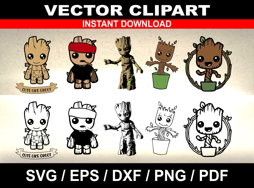 864x641 Groot Files, Silhouettes Dxf, Cutting, Baby Groot