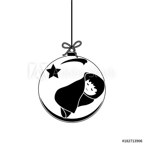 500x500 Flat Christmas Ball With Bow, Star And Baby Jesus Christ Vector