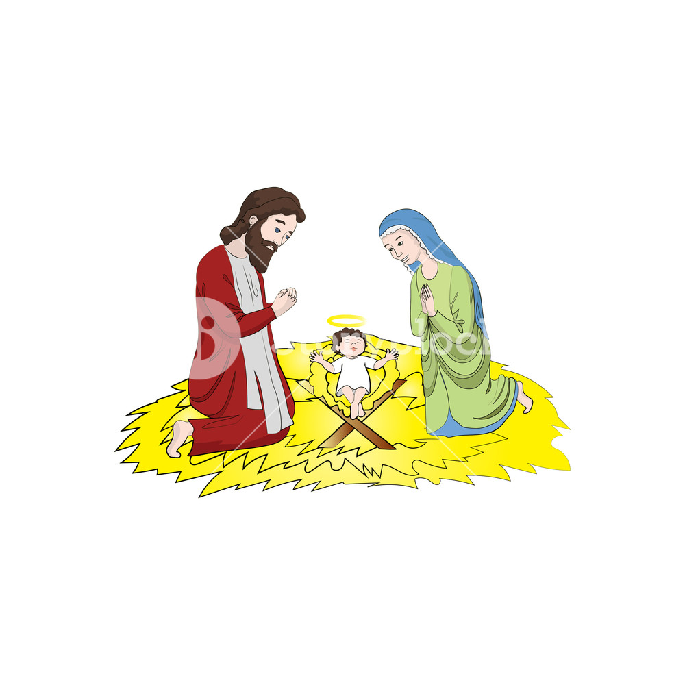 1000x1000 Mary And Joseph Near The Baby Jesus Christ Christmas Vector