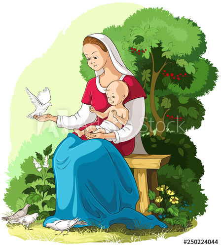 448x500 Mother Mary Holding Baby Jesus Vector Cartoon Christian