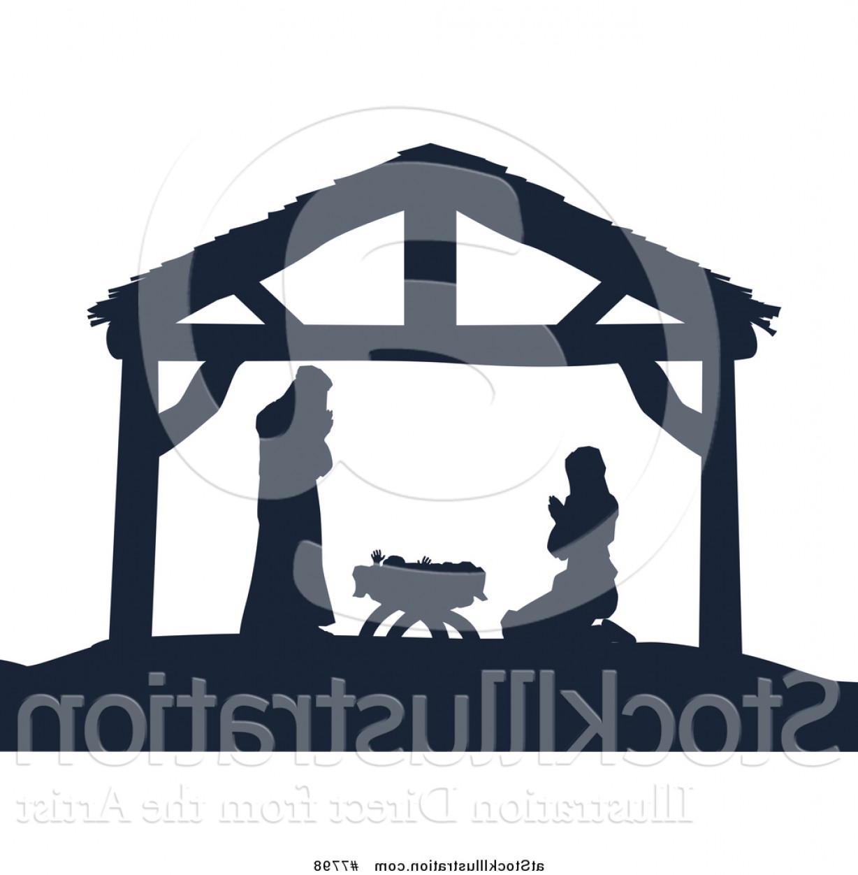 1228x1252 Vector Illustration Of A Navy Blue Silhouette Of Mary And Joseph