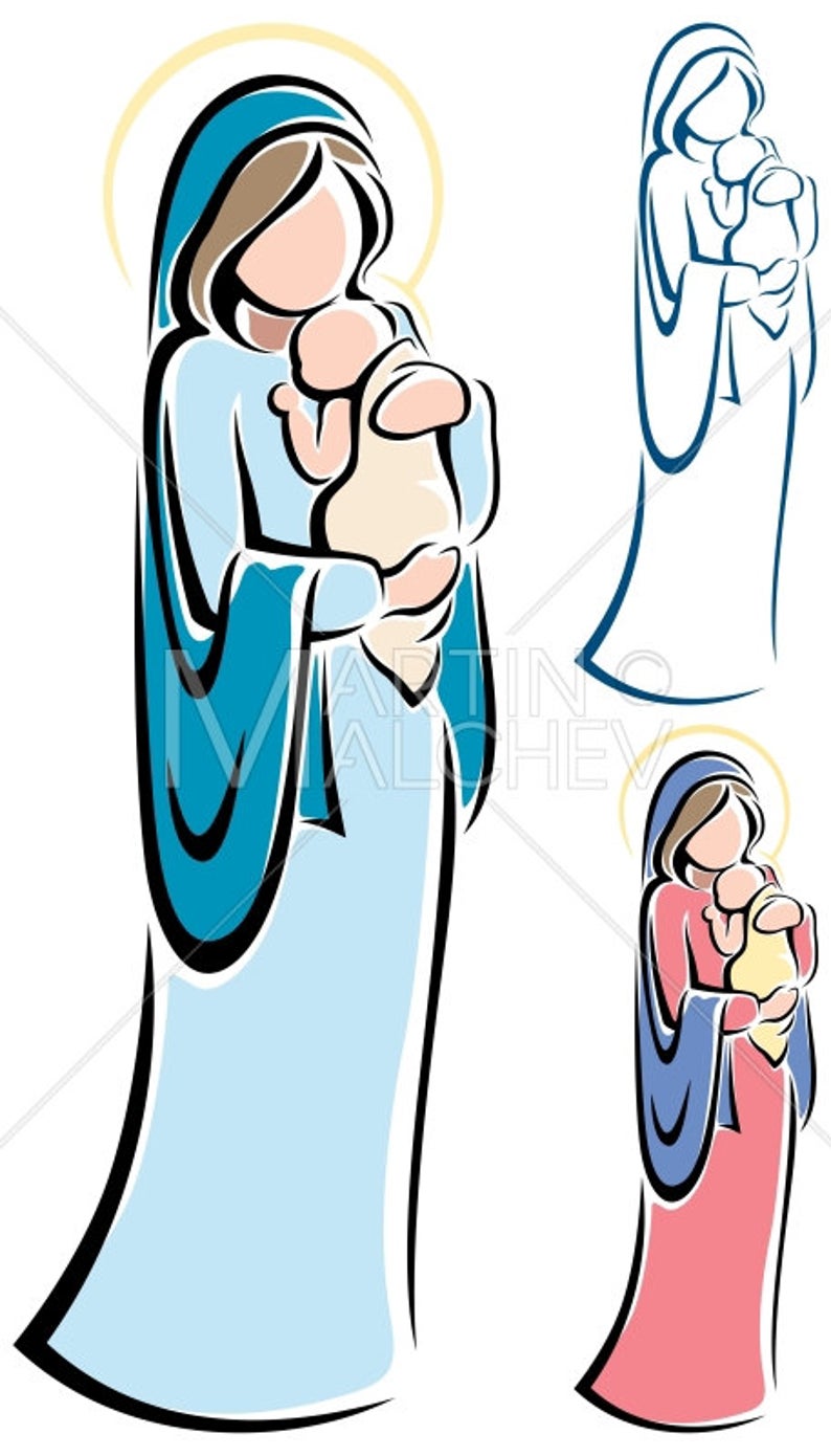 794x1390 Virgin Mary And Baby Jesus Vector Cartoon Illustration Etsy