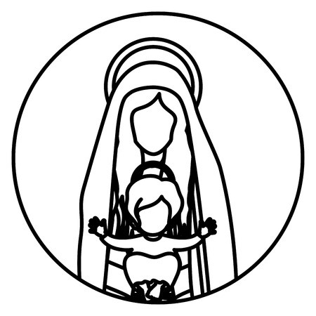 450x450 Circular Shape With Contour Half Body Saint Virgin Mary With Baby