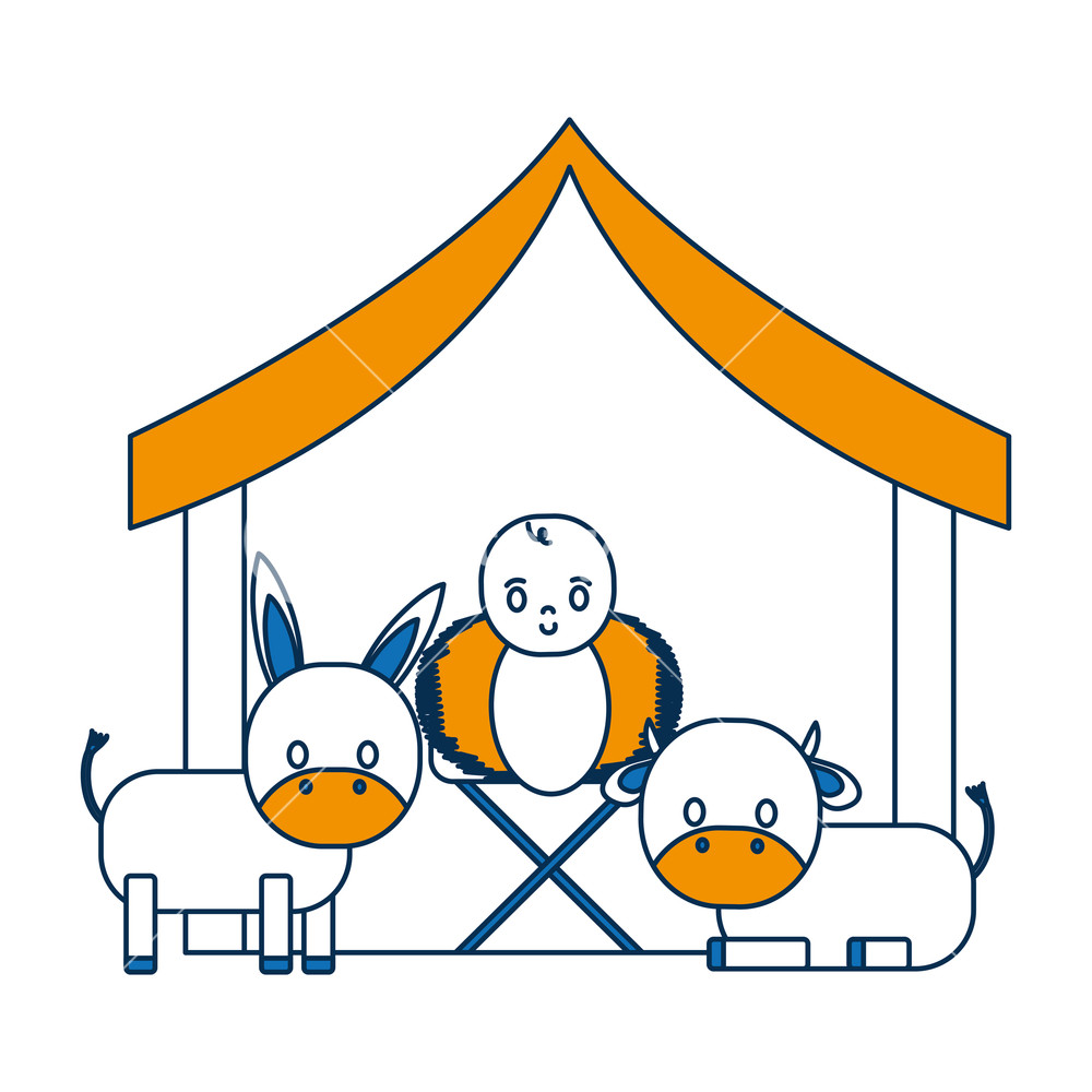 1000x1000 Manger Scene With Baby Jesus Icon Over White Background Vector