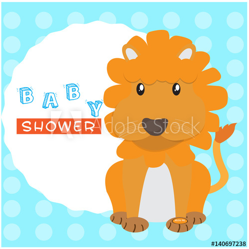 500x500 Colored Baby Shower Card With A Fluffy Lion, Vector Illustration