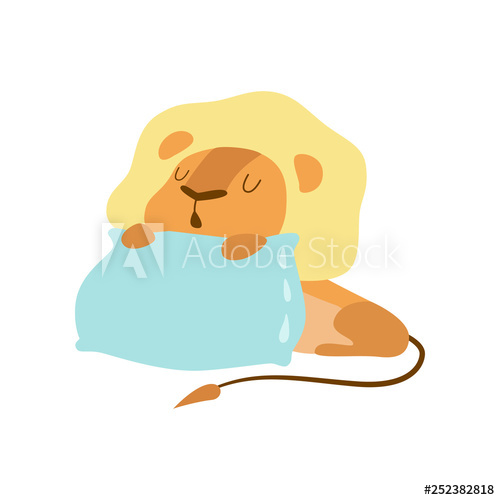 500x500 Cute Baby Lion Animal Sleeping On Pillow Vector Illustration