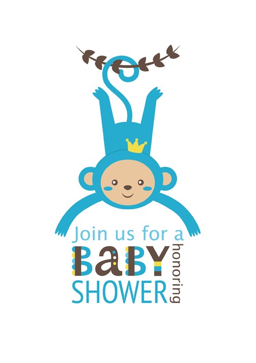 499x706 Baby Shower Card With Monkey Vector Free Vectors Ui Download