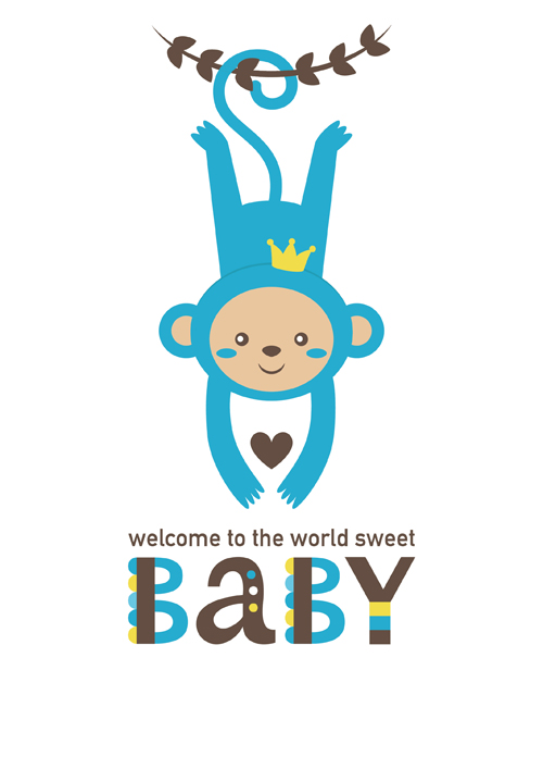500x707 Baby Shower Card With Monkey Vector Free Download
