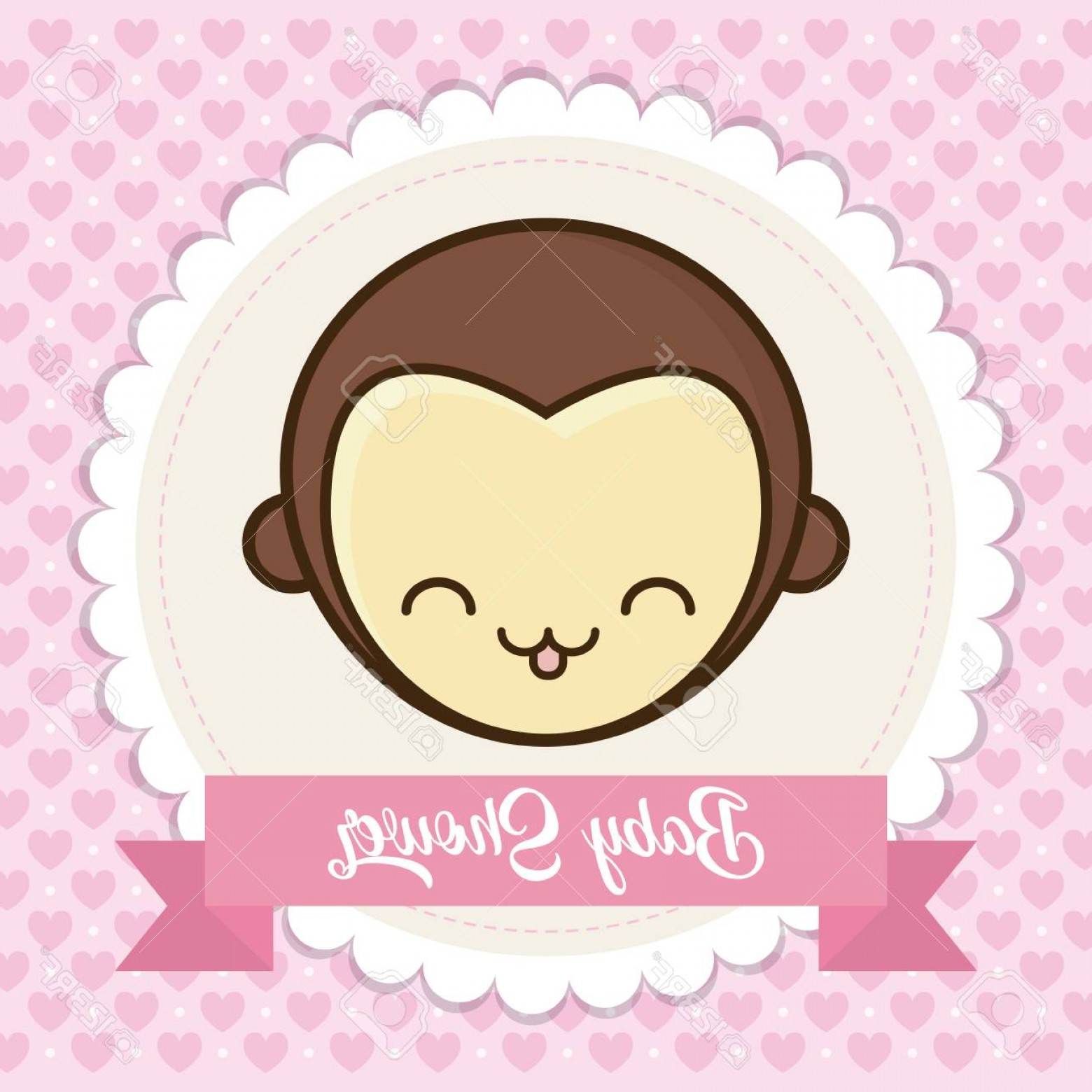 1560x1560 Photostock Vector Baby Shower Card With Cute Monkey Icon Over Pink