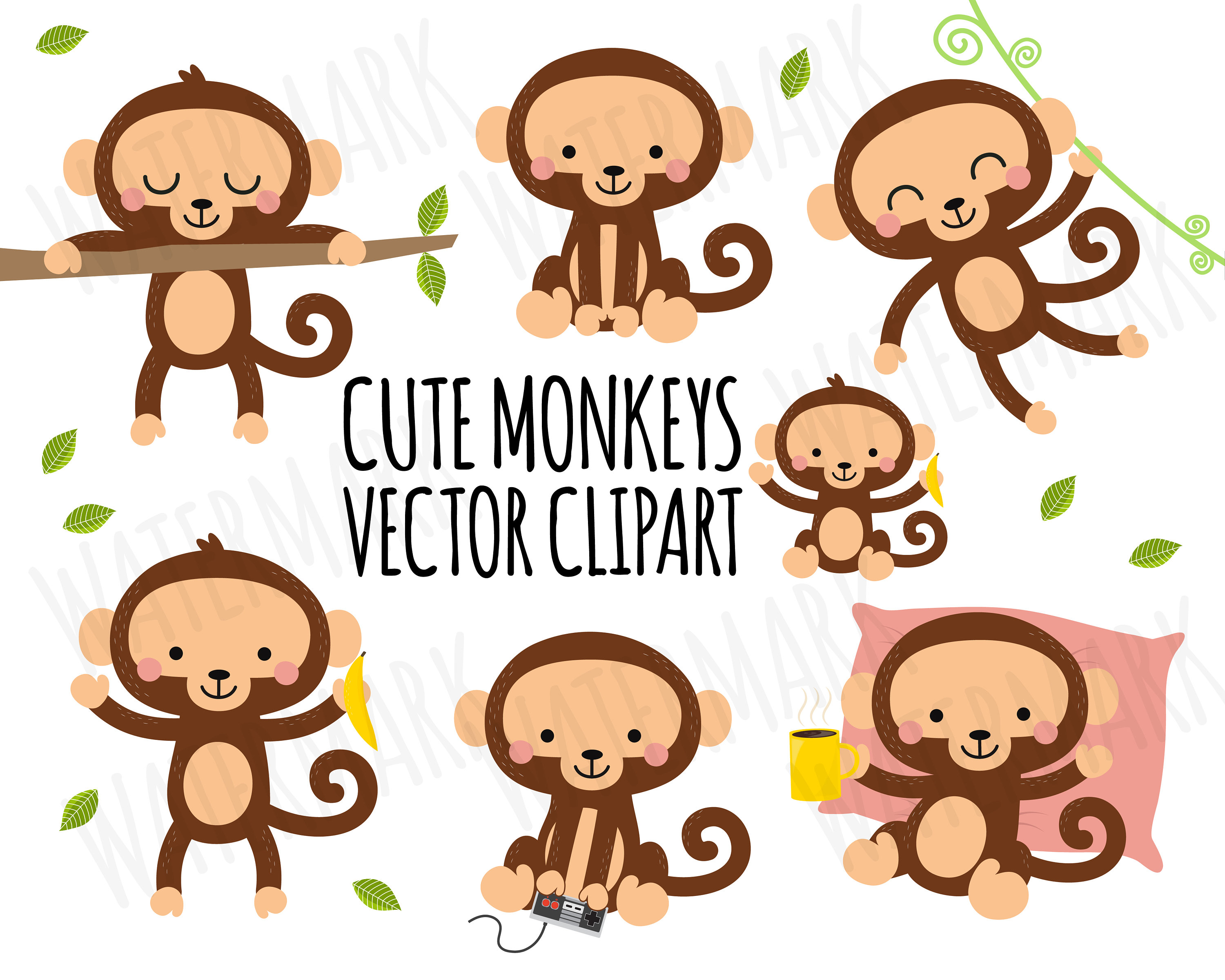 3000x2400 Vector Clipart Monkey Cute Monkey Clipart Safari Clipart Etsy