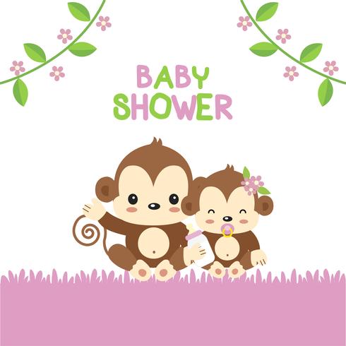 490x490 Baby Shower Greeting Card With Mom And Baby Monkey