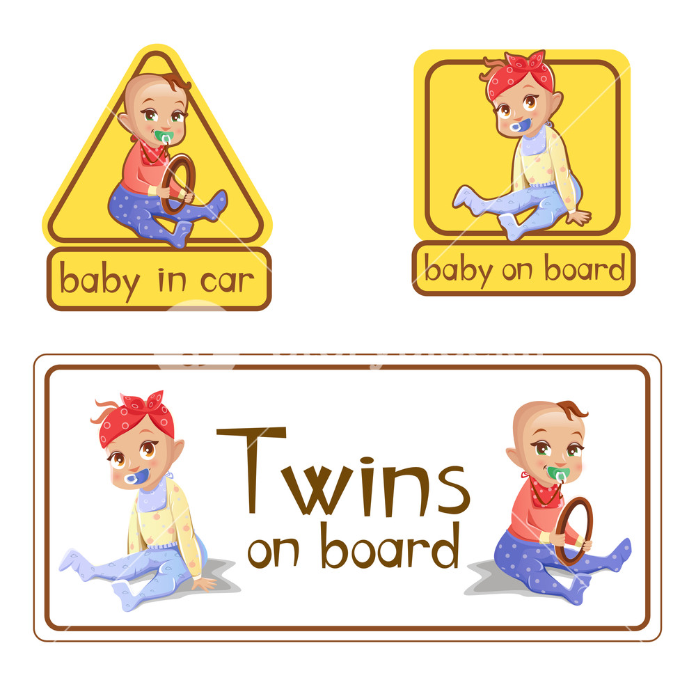 1000x1000 Baby In Car Sign Stickers Vector Illustration Twins Girl And Boy