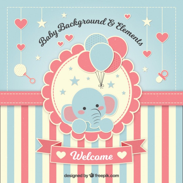 626x626 Lovely Baby Shower Background With An Elephant Vector Free Download