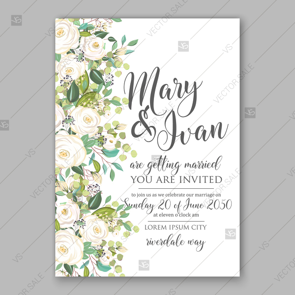 Rose White Greenery Wedding Background Vector Invitation Template 600x600 Rose White Greenery Wedding Background Vector Invitation Template