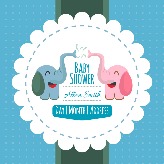640x640 Baby Shower Background With Cute Elephant, Invitation, Baby, Party