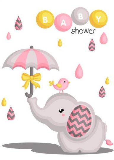 385x539 Download Cute Elephant With Baby Shower Card Vector Format