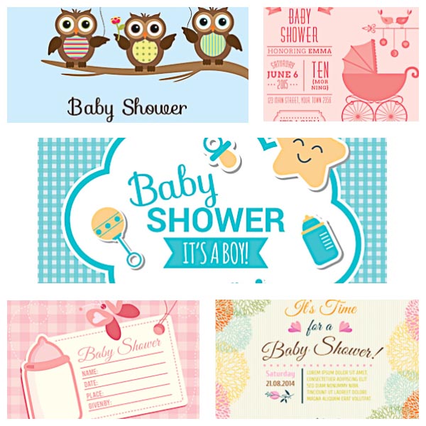 600x600 Baby Shower Cards Set Vector Free Download