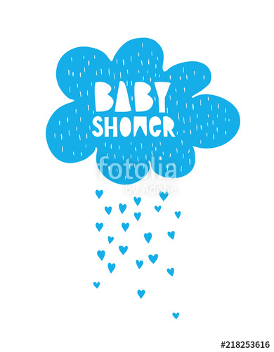 390x500 Cute Hand Drawn Baby Shower Vector Card Blue Cloud And Rain