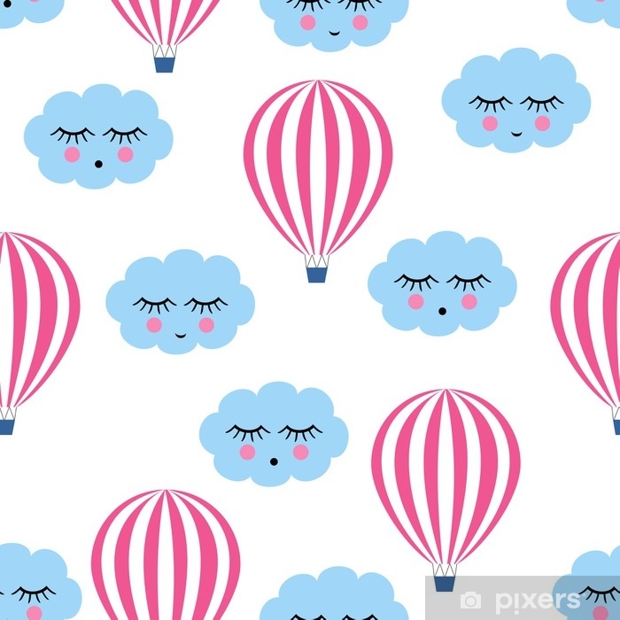700x700 Pink Hot Air Balloons With Smiling Sleeping Clouds Seamless