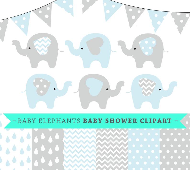 794x712 Premium Baby Shower Vector Clipart Baby Elephants Blue And Etsy