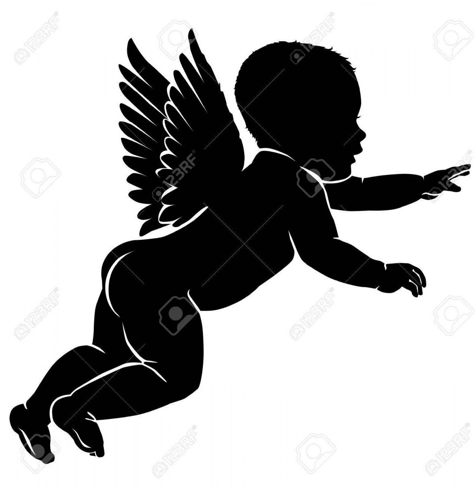 1522x1560 Hd Angel Baby Silhouette With Wings Drawing Studiogrfx