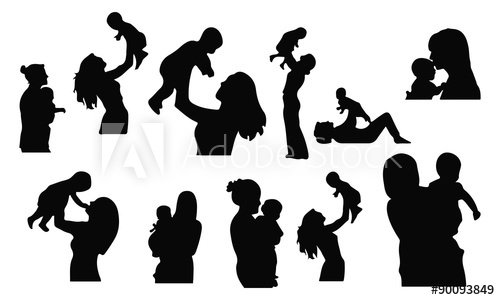 500x300 Mom And Baby Silhouette Set Vector