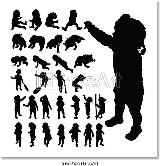 561x581 Free Art Print Of Baby Cute Posing Black Vector Silhouette Baby