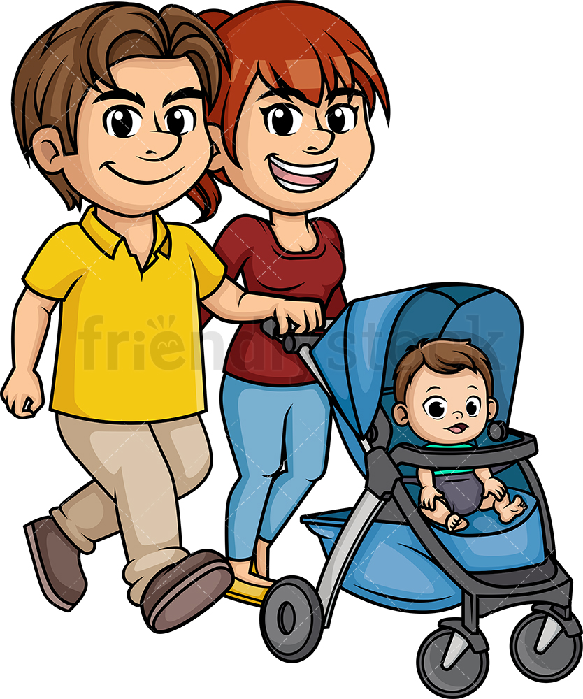 Parents With Baby Stroller Cartoon Vector Clipart 834x1000 Parents With Baby Stroller Cartoon Vector Clipart