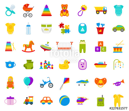 500x430 Baby Toys Vector Set Kids Toy Baby Shower Stuff In Flat Design