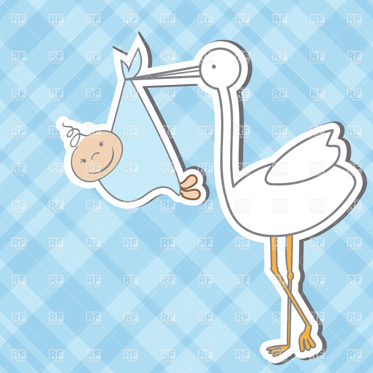 1200x1200 Blue Birthday Card With Stork And Baby Vector Image Of People