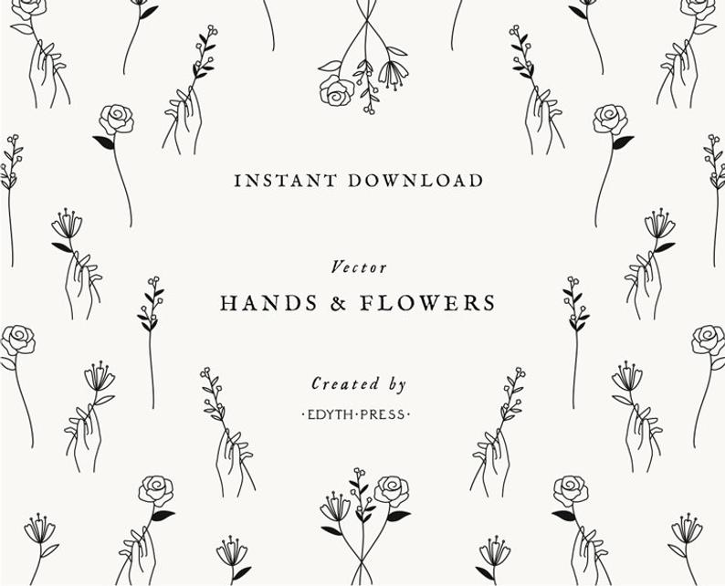 794x642 Hand Flower Illustration Floral Rose Clipart Vector Botanical Etsy