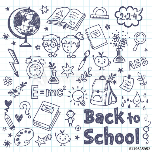 500x500 Back To School Doodle Set With Cartoon School Subjects Back