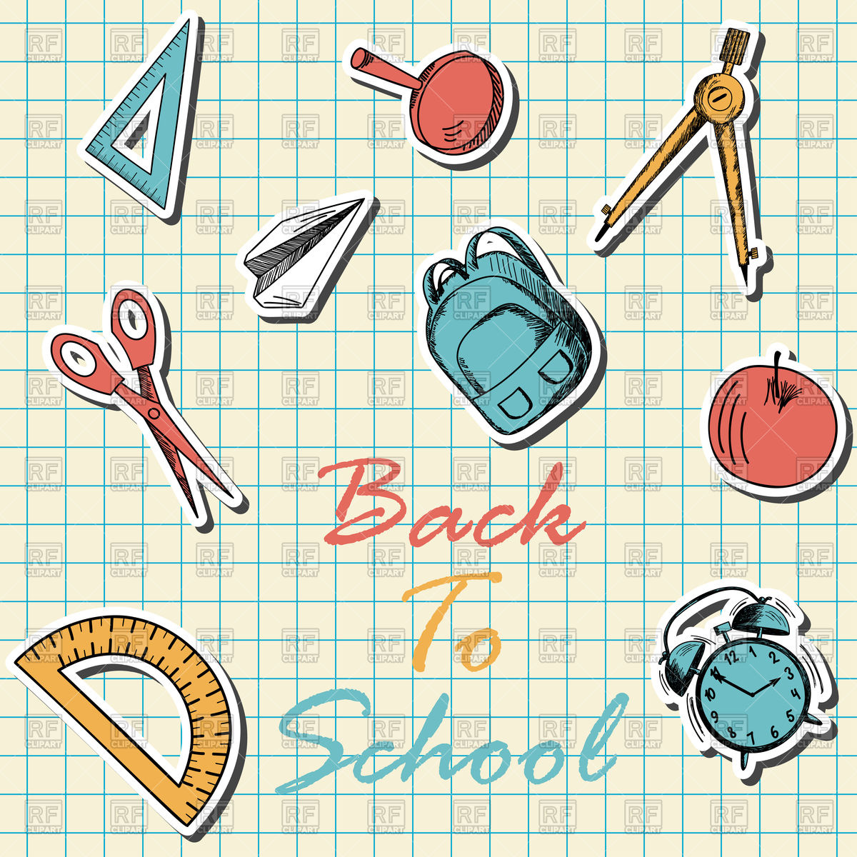 1200x1200 Back To School Icons In Flat Design On Checkered Paper Vector