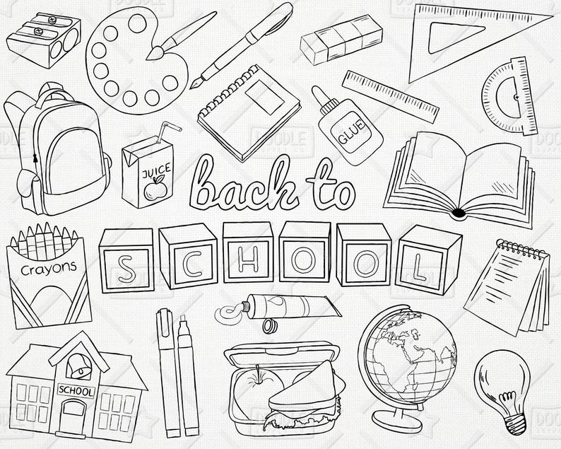 794x635 Doodle Back To School Vector Pack Hand Drawn School Clipart Etsy