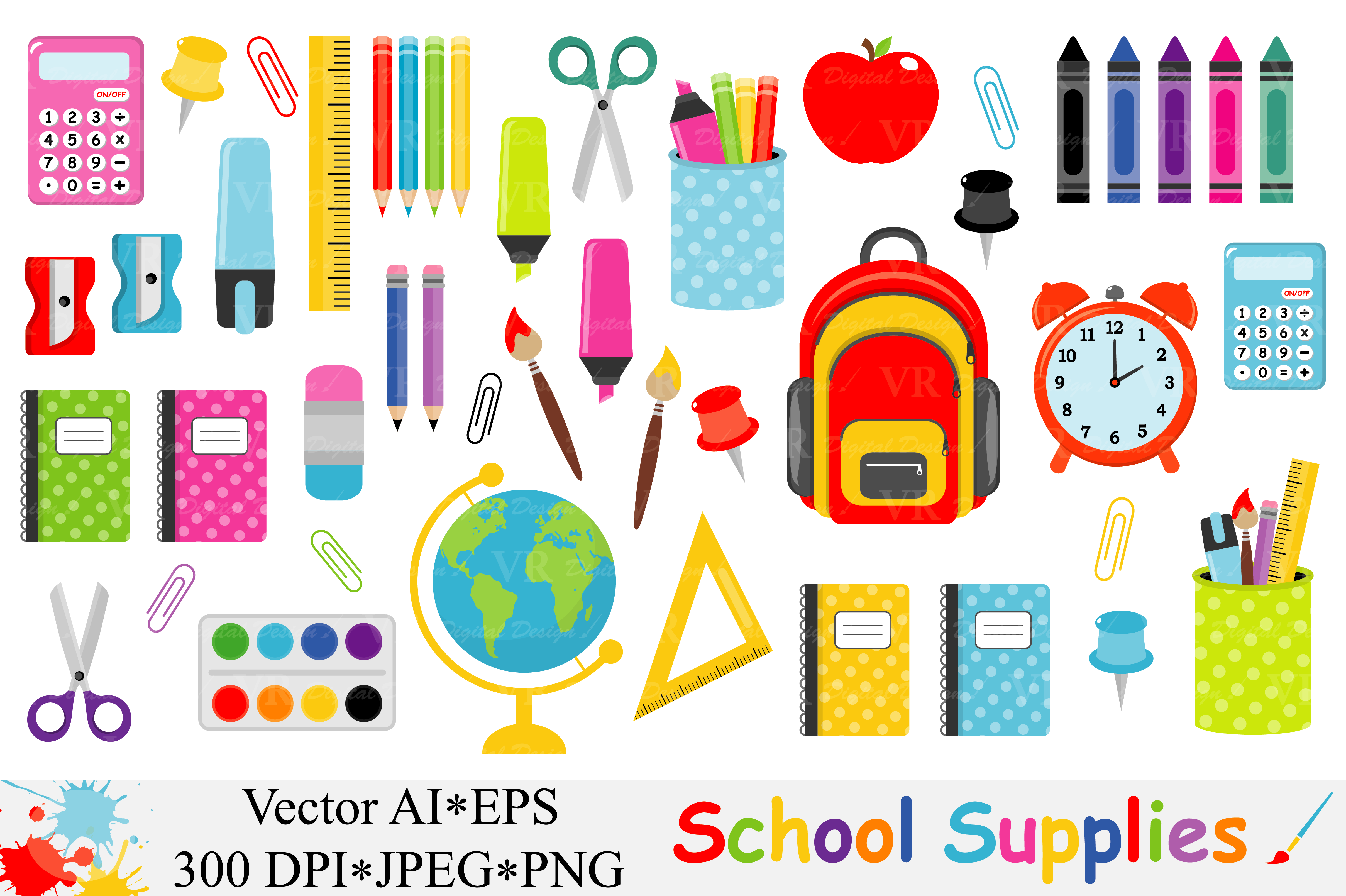 4833x3217 School Supplies Clipart, Back To School