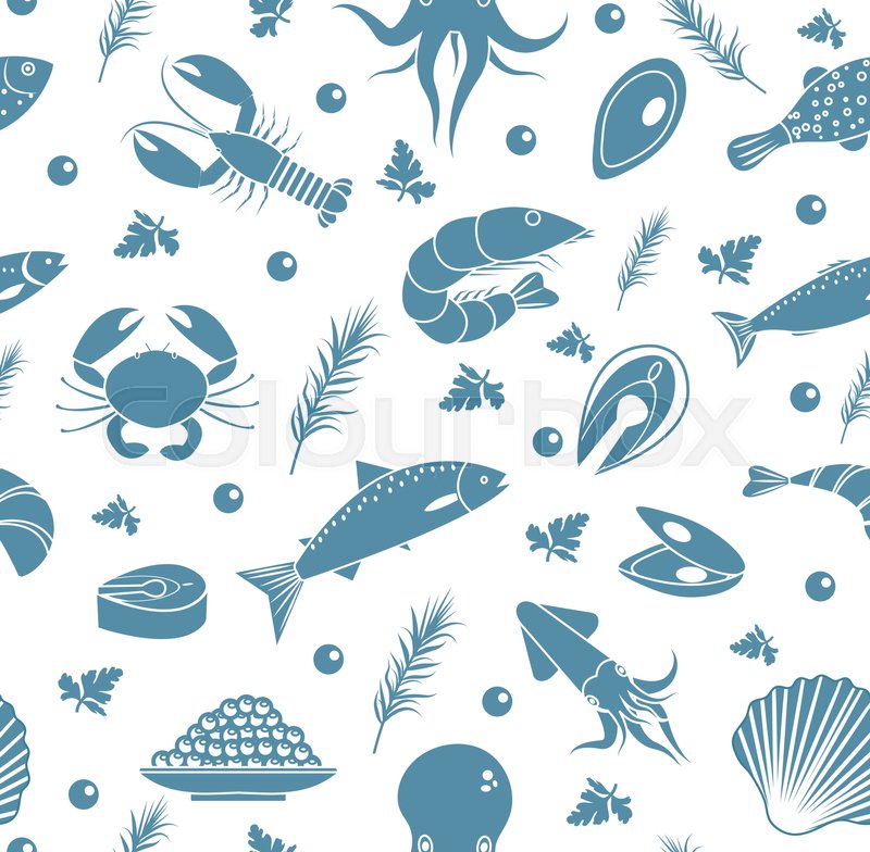 800x784 Seafood Seamless Pattern Fish Food Stock Vector Colourbox