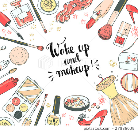 450x428 Hand Darwn Vector Cosmetic Background, Round Frame