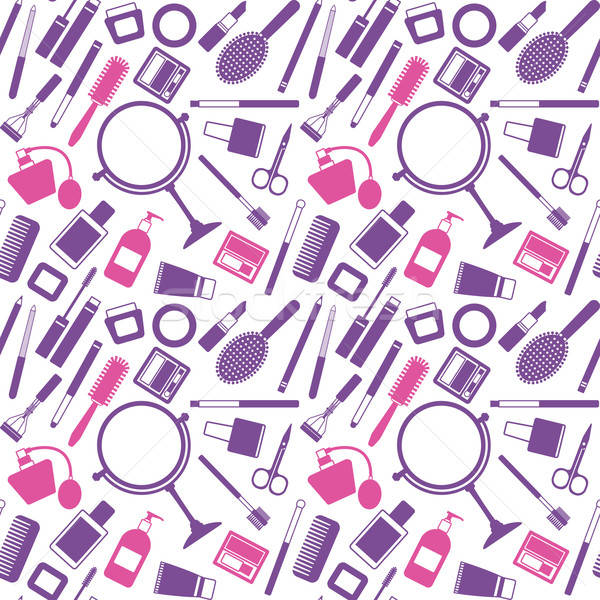 600x600 Vector Seamless Pattern Background With Various Cosmetic Objects