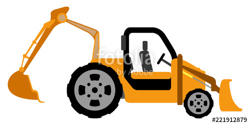 500x250 Isolated Front And Backhoe Loader Construction Vehicle Vector
