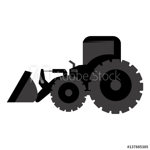 500x500 Black Backhoe Loader Icon, Vector Illustration Image Design