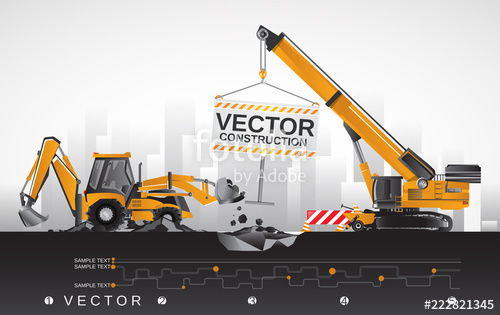 500x315 Vector Backhoe Tractor With Boom Crane, Construction Equipment