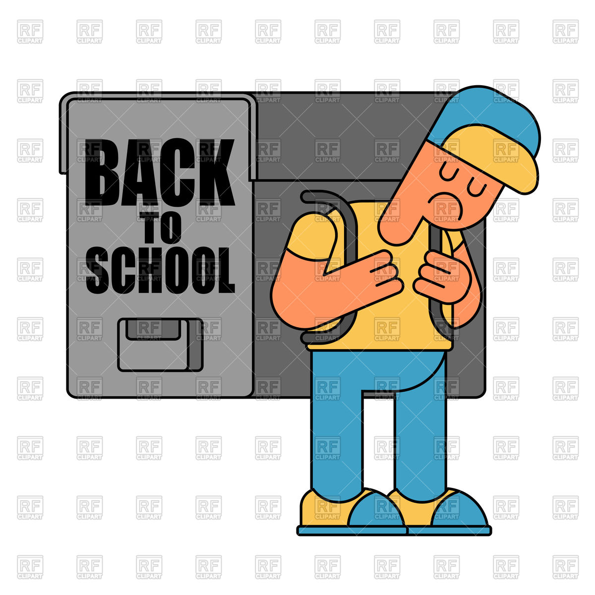 1200x1200 Back To School Sad Boy And Big Backpack Vector Image Of People