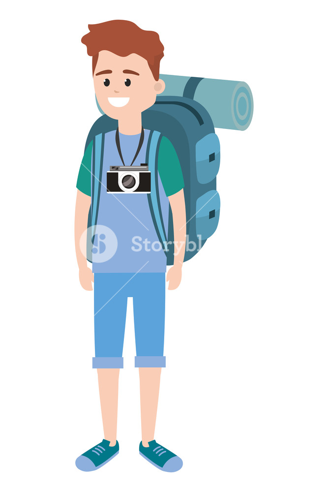 667x1000 Backpacker Tourist Man With Camera Cartoon Vector Illustration