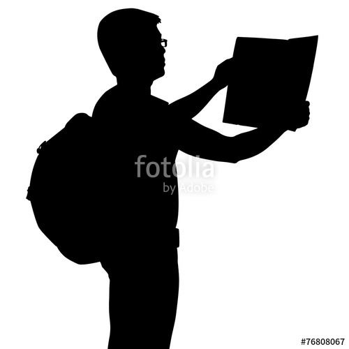 500x500 Silhouette Of Backpacker With Map, Vector Format Stock Image