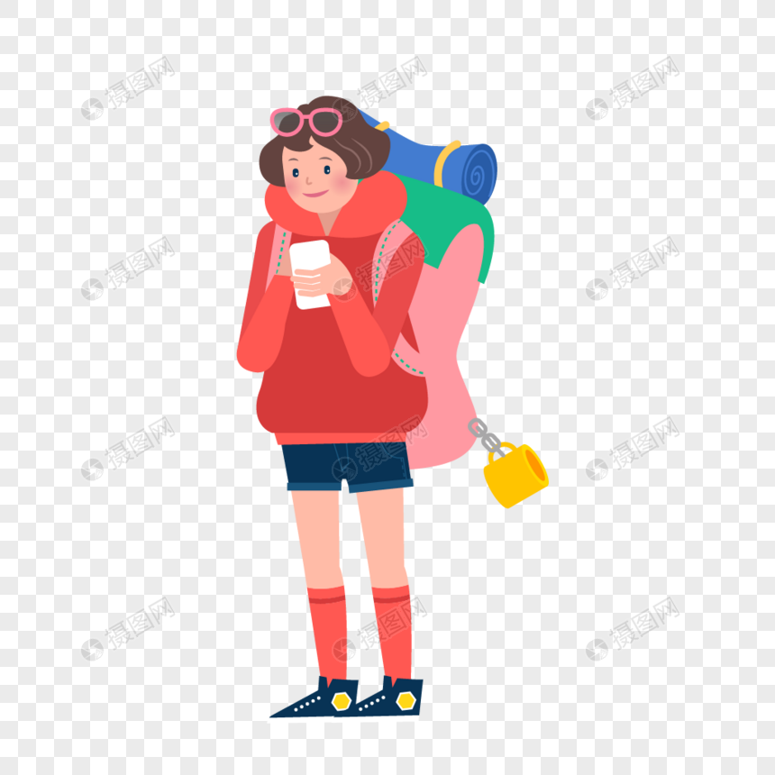 860x860 Tourist Hiking Cute Girl Backpacker Vector Character Material Png